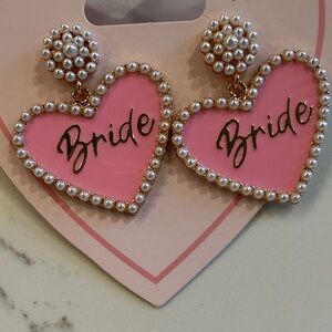 Bride Heart Drop Earrings - Pink Pearl Trim